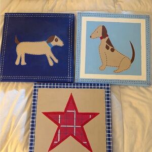 Baby’s Room Set of Three Dog and Star Canvas Art NWOT